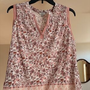 Lucky Brand Peach Cream Floral Indie Print Sleeveless Summer Top--Medium
